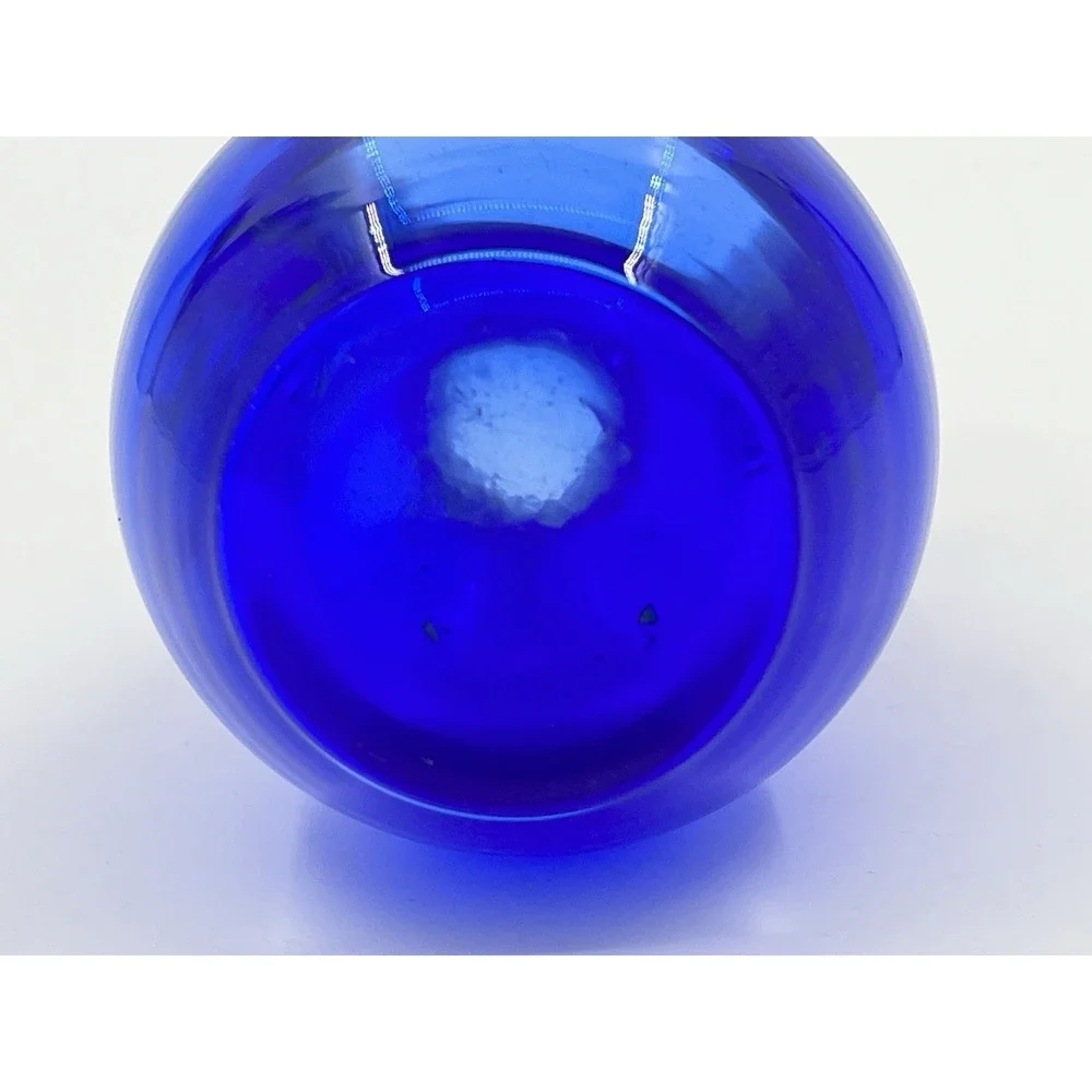 Vintage Cobalt Blue Vase Glass Bouquet With Applied Clear Glass Handles EUC